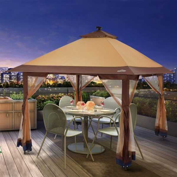 Suntime 12x12 Instant Pop Up Gazebo Solar Light Screen Canopy Tent Cover, Brown - Image 7