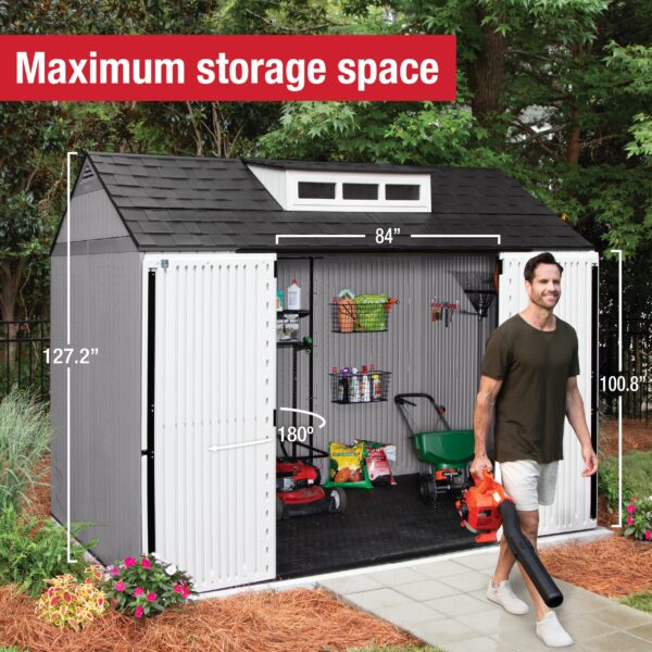 Extra Large Resin Outdoor Storage Shed With Floor (7 x 10 Ft.), Weather Resistant, Brown, Organization for Home/Lawn Mower/Backyard Equipment/Bike Storage/Pool Supplies - Image 48