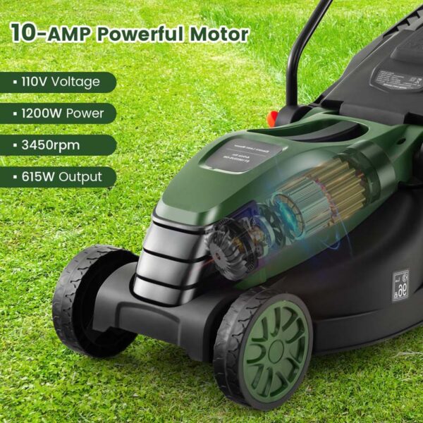 10 AMP 13" Electric Push Lawn Mower 2-in-1 Walk-Behind Lawnmower with Collection Box, 3 Adjustable Height Position - Image 5