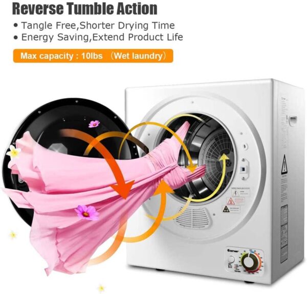 10 lbs Portable Clothes Dryer, Wall Mounted Front Load Dryer Tumble Dryer, Portable Dryer Machine for Apartments RV - Image 4