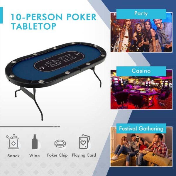 10 Players Folding Game Poker Table for Texas, Card Games, Casino Leisure Table with Cup Holder, 4 USB Ports, Extra Lights - Image 3