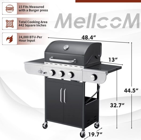 Upgraded 4 Burner BBQ Propane Gas Grill with Cast Iron Grates & Side Stove, 44,000 BTU Stainless Steel Burner Barbecue Grill for Patio, Camping, Outdoor Cooking MELLCOM - Image 30