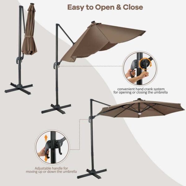 10 FT Cantilever Offset Patio Umbrella 28 Solar LED Lighted Market Umbrella with 3-Tilt Position, Crossed Base - Image 19