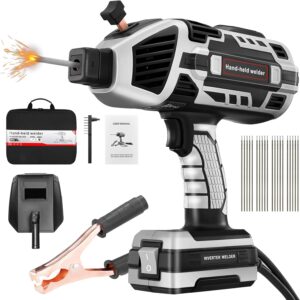 Portable Electric Welding Machine,110V Portable Welder Handheld with IGBT Inverter 5 Variable Current Adjustment,Portable ARC Welder Gun, Fits for 3/32" Wire Rods (Grey)