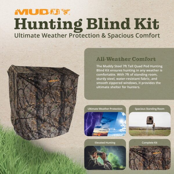 7' Tall Quad Pod Hunting Blind Cover, Camouflage, Stand Not Included - Image 2