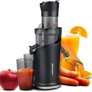 Big Mouth Whole Fruit 5.2” Self-Feeding Chute, Cold Press Masticating Slow Juice Extractor，Black