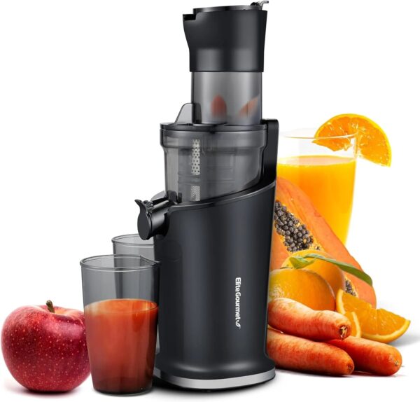 Big Mouth Whole Fruit 5.2” Self-Feeding Chute, Cold Press Masticating Slow Juice Extractor，Black