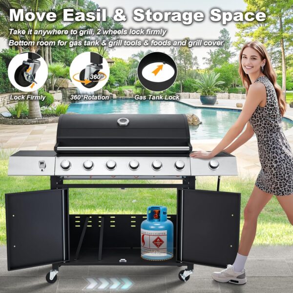 Upgraded 4 Burner BBQ Propane Gas Grill with Cast Iron Grates & Side Stove, 44,000 BTU Stainless Steel Burner Barbecue Grill for Patio, Camping, Outdoor Cooking MELLCOM - Image 7