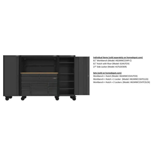 Heavy Duty 61 in. W x 23 in. D 15-Drawer Mobile Workbench with Solid Wood Top - Image 40