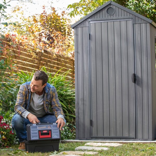 Keter Darwin 4 Foot x 6 Foot Outdoor Garden Tool Storage Shed w/Window, Graphite - Image 9