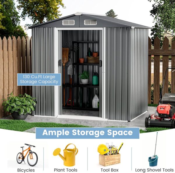 6' x 4' Outdoor Storage Shed, Weather-Resistant Galvanized Metal Tool House - Image 6