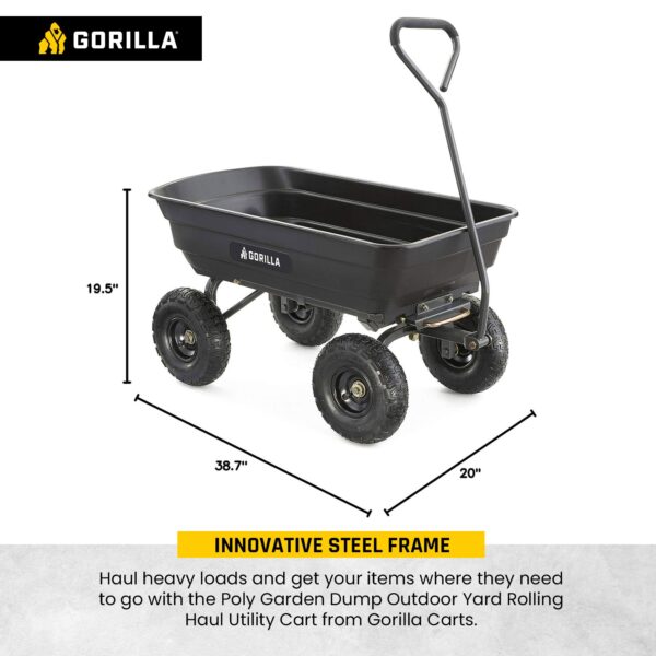 Poly Garden Dump Cart Camping Beach Wagon, 600 Pound Capacity - Image 3