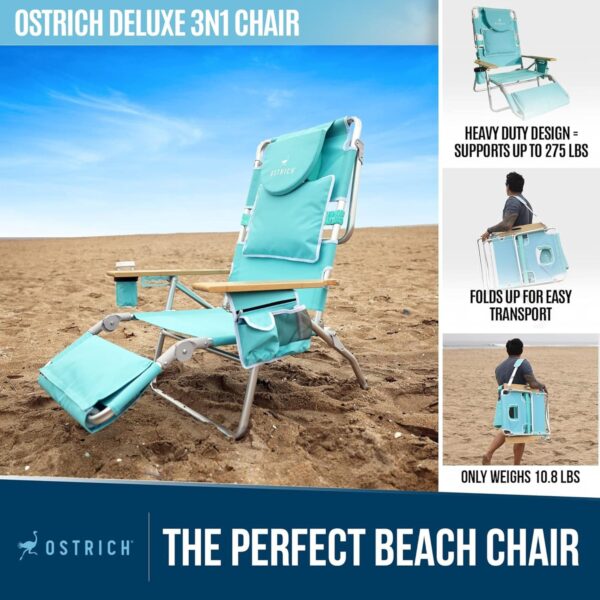 Ostrich Deluxe 3N1 Lightweight Outdoor Lawn Beach Lounge Chair w/Footrest, Aqua - Image 18