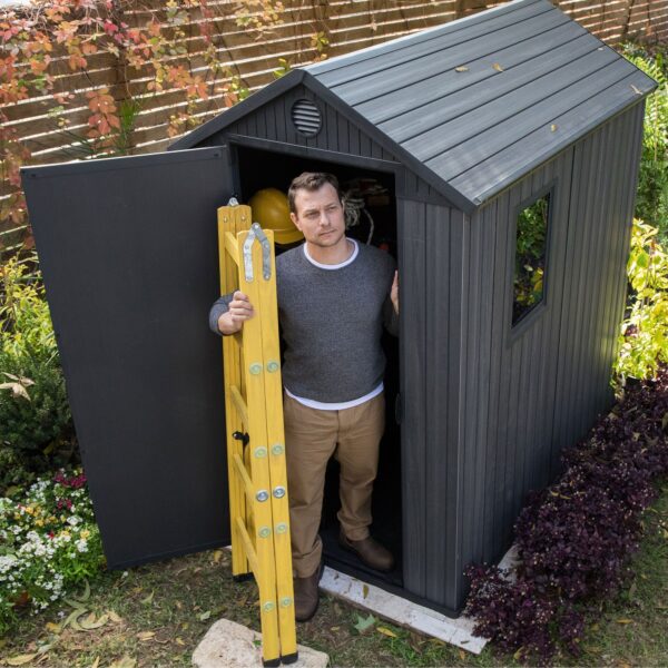 Keter Darwin 4 Foot x 6 Foot Outdoor Garden Tool Storage Shed w/Window, Graphite - Image 7