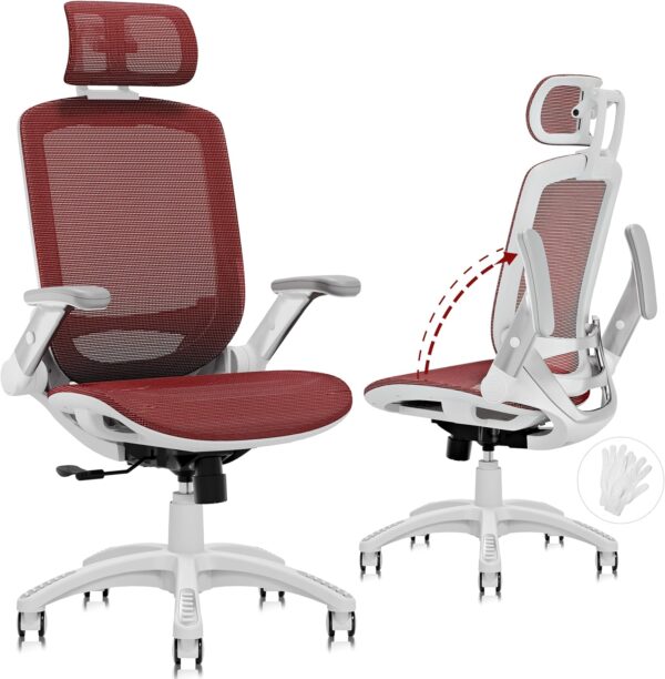 Ergonomic Office Chair, High Back Home Desk Chair with Headrest, Flip-Up Arms, 90-120° Tilt Lock and Wide Cushion, Big and Tall Mesh Chairs for Man Woman, Black Task Chair - Image 4