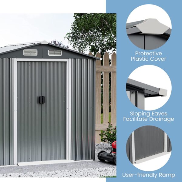 6' x 4' Outdoor Storage Shed, Weather-Resistant Galvanized Metal Tool House - Image 3