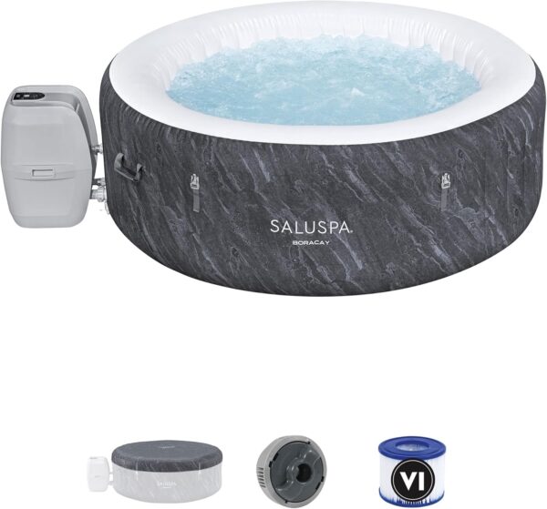 Large Round 2 to 4 Person Inflatable Hot Tub Portable Outdoor Spa with 120 AirJets and EnergySense Cover, Grey - Image 2