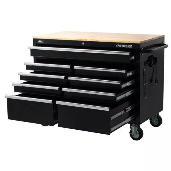 46 in. W x 24 in. D 9-Drawer Gloss Black Deep Tool Chest Mobile Workbench - Image 5