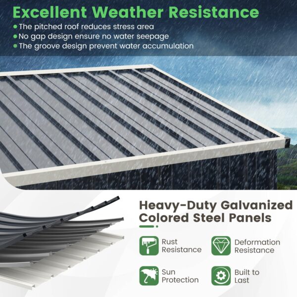 Metal Outdoor Storage Shed, Snap-on Structures for Efficient Assembly, All-Weather Color Steel Utility Storage House - Image 10
