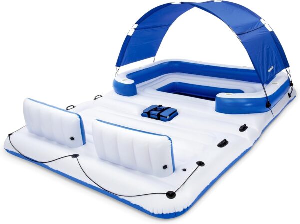 Tropical Breeze 6 Person Inflatable Party Island Large Relaxing Water Float with Detachable Sunshade and Cooler Bag - Image 6