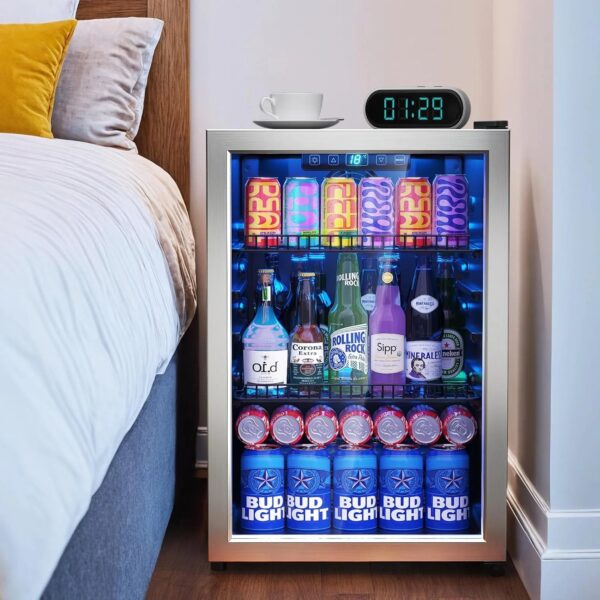 Refrigerator Cooler-120 Cans Freestanding Mini Fridge Cooler with Glass Door, Adjustable Shelves & Digital Temperature Display for Soda, Wine or Beer (Black, 3.2 Cu.Ft) - Image 3