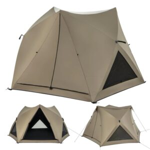 Pop-up Camping Tent for 4/5/6 Person, 6-Sided Family Tent w/Rainfly, Skylight, 3 Doors