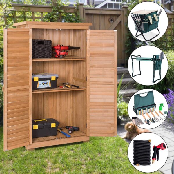 Outdoor Storage Shed Wooden Shutter Design Fir Wood Lockers for Garden Yard - Image 4