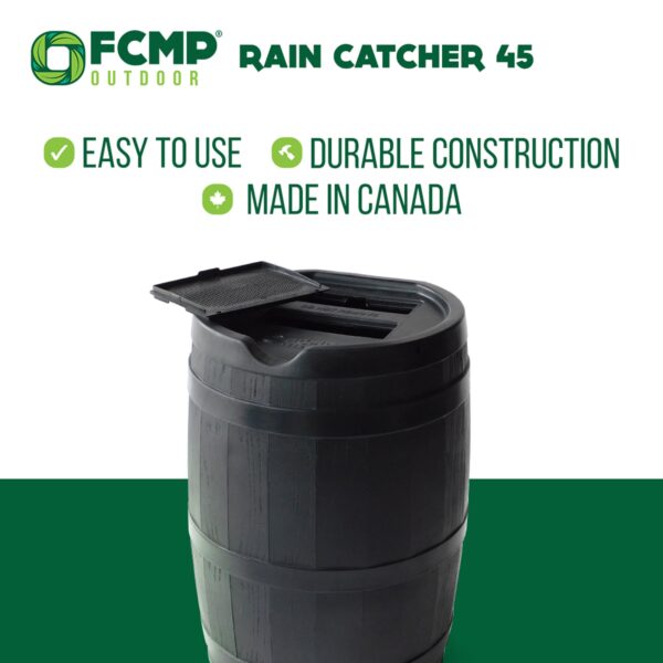 Outdoor RC45 45 Gallon Outdoor Rain Water Catcher Barrel Container, Black - Image 2