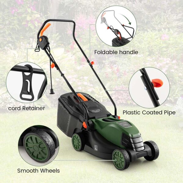 10 AMP 13" Electric Push Lawn Mower 2-in-1 Walk-Behind Lawnmower with Collection Box, 3 Adjustable Height Position - Image 10
