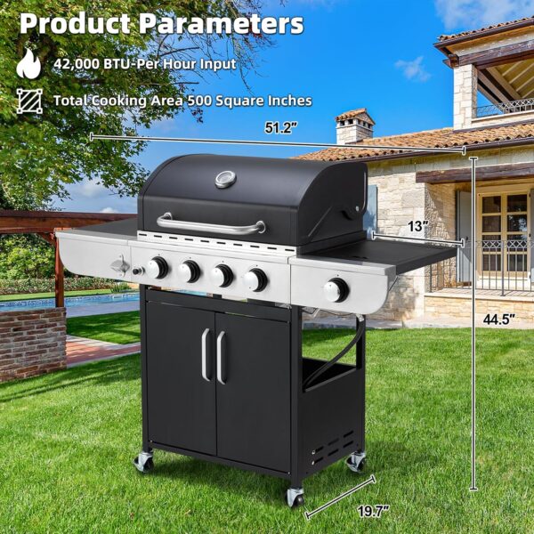 Upgraded 4 Burner BBQ Propane Gas Grill with Cast Iron Grates & Side Stove, 44,000 BTU Stainless Steel Burner Barbecue Grill for Patio, Camping, Outdoor Cooking MELLCOM - Image 16