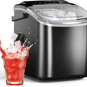 Ice Maker Countertop, Efficient Easy Carry Ice Machine, Self-Cleaning Ice Maker with Ice Scoop & Basket, 9pcs/ 8mins 26.6Lbs Per Day for Home/Office/Kitchen,Black