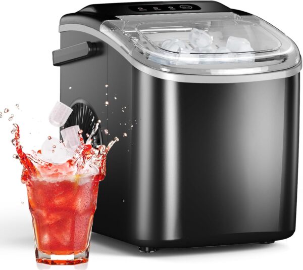 Ice Maker Countertop, Efficient Easy Carry Ice Machine, Self-Cleaning Ice Maker with Ice Scoop & Basket, 9pcs/ 8mins 26.6Lbs Per Day for Home/Office/Kitchen,Black