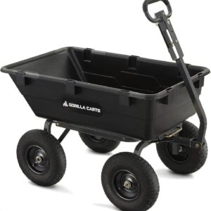 Poly Utility Dump Wagon Garden Cart w/Pneumatic Tires, 6 Cu Ft - 1200 lb Capacity Outdoor Wheelbarrow for Yard, Landscaping & Gardening, Lawn Tractor or ATV Towable-Gorilla Carts