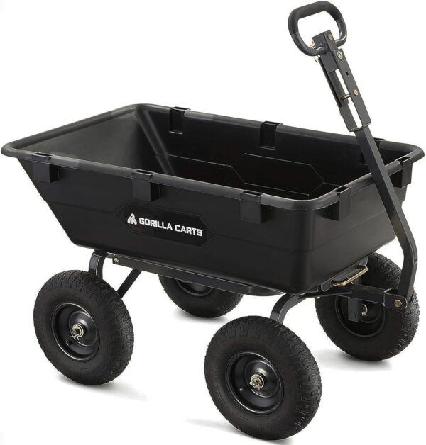 Poly Utility Dump Wagon Garden Cart w/Pneumatic Tires, 6 Cu Ft - 1200 lb Capacity Outdoor Wheelbarrow for Yard, Landscaping & Gardening, Lawn Tractor or ATV Towable-Gorilla Carts