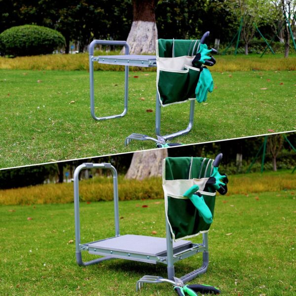 Garden Cart Outdoor Rolling Garden Workseat with Wheels, Heavy Duty Garden Tool Cart with Extendable Handle and Storage for Seniors Yard Gardening Work - Image 5