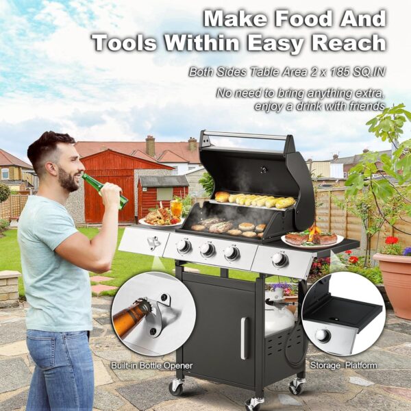 Upgraded 4 Burner BBQ Propane Gas Grill with Cast Iron Grates & Side Stove, 44,000 BTU Stainless Steel Burner Barbecue Grill for Patio, Camping, Outdoor Cooking MELLCOM - Image 48