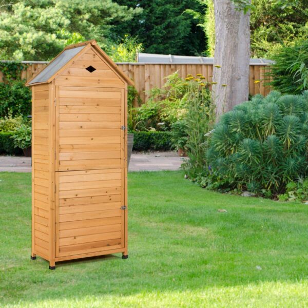 Outdoor Storage Shed, Lockable Fir Wood Garden Tool Storage Cabinet - Image 4
