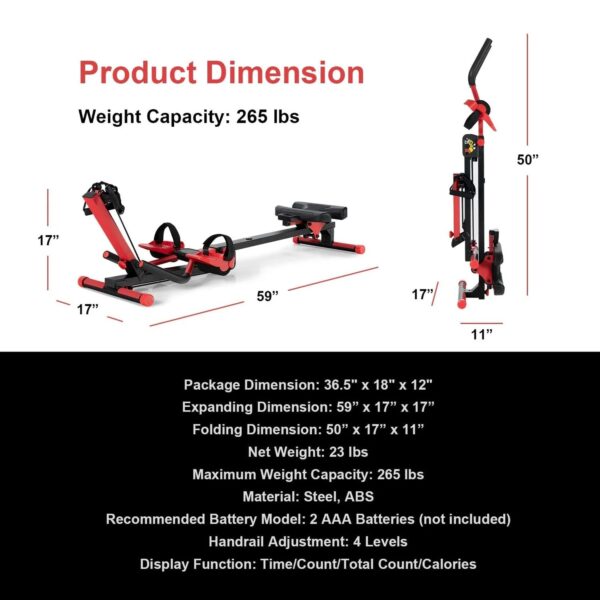 4 in 1 Folding Rowing Machine, AB Crunch Workout Machine w/3-Level Angle & Adjustable Tension - Image 2