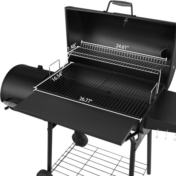 30" BBQ Charcoal Grill and Offset Smoker | 811 Square Inch cooking surface, Outdoor for Camping | Black - Image 3