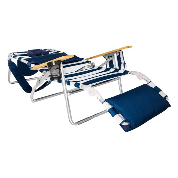 Ostrich Deluxe 3N1 Outdoor Lawn Beach Lounge Chair with Footrest, Blue Stripe - Image 9