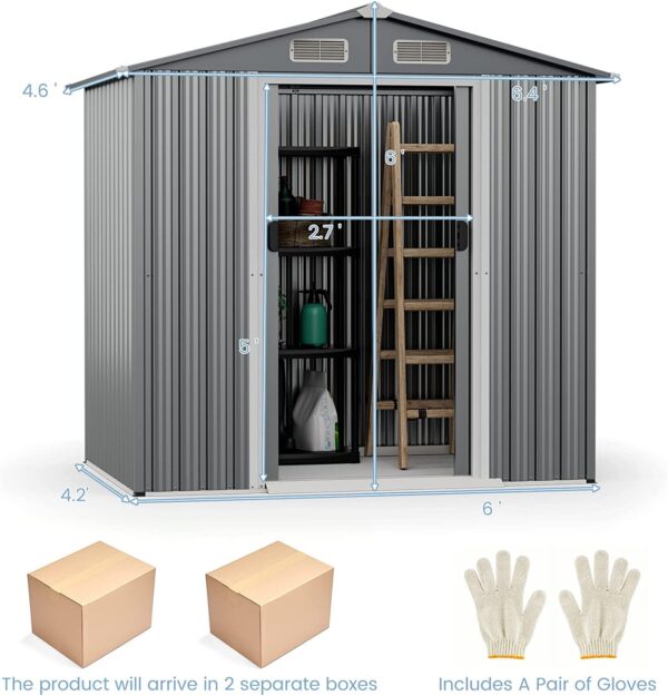 6' x 4' Outdoor Storage Shed, Weather-Resistant Galvanized Metal Tool House - Image 5