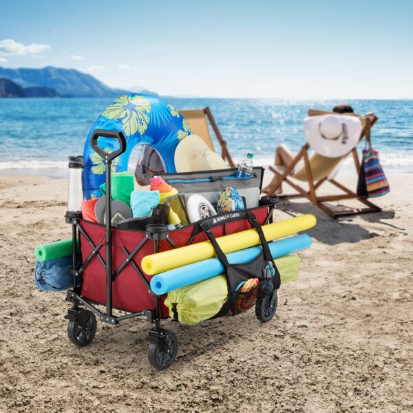 7 Cubic Feet Foldable Utility Beach Wagon with Oversized Bed, Red - Image 5