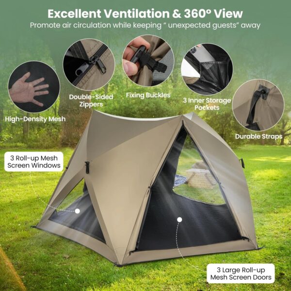 Pop-up Camping Tent for 4/5/6 Person, 6-Sided Family Tent w/Rainfly, Skylight, 3 Doors - Image 3