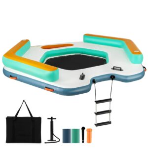 Inflatable Floating Dock, 8.7FT x 8.7FT Inflatable Dock Platform w/Detachable Ladder