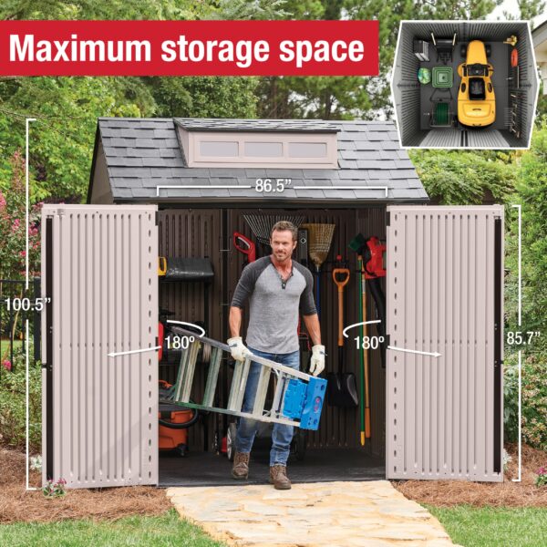 Extra Large Resin Outdoor Storage Shed With Floor (7 x 10 Ft.), Weather Resistant, Brown, Organization for Home/Lawn Mower/Backyard Equipment/Bike Storage/Pool Supplies - Image 43