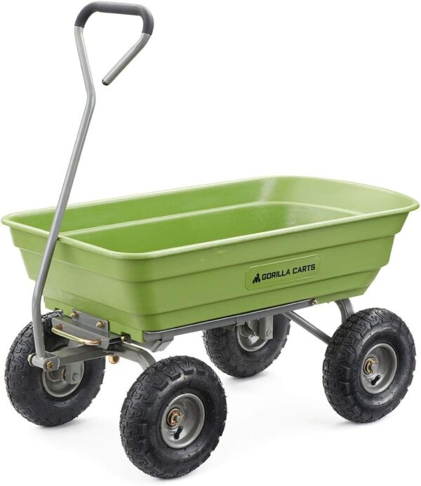 Poly Utility Dump Wagon Garden Cart w/Pneumatic Tires, 6 Cu Ft - 1200 lb Capacity Outdoor Wheelbarrow for Yard, Landscaping & Gardening, Lawn Tractor or ATV Towable-Gorilla Carts - Image 3