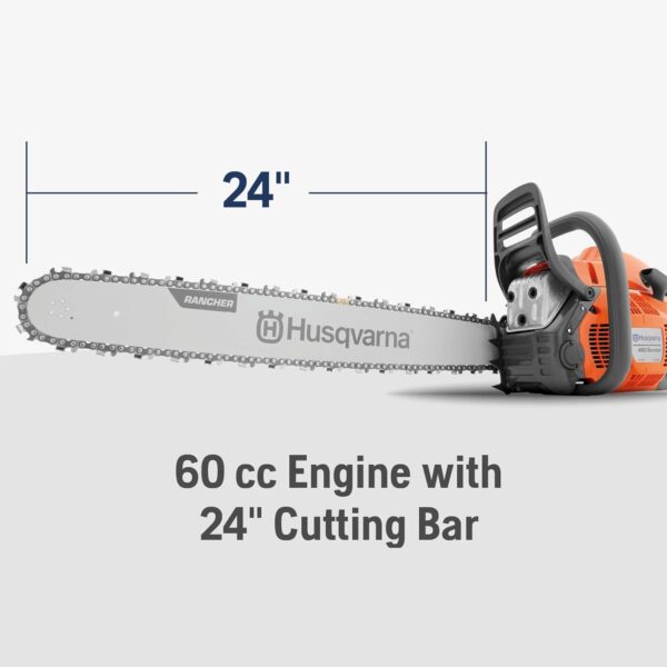 460 Rancher Gas Powered Chainsaw, 60.3-cc 3.6-HP, 2-Cycle X-Torq Engine, 24 Inch Chainsaw with Automatic Adjustable Oil Pump, For Wood Cutting, Tree Trimming and Land Clearing - Image 4
