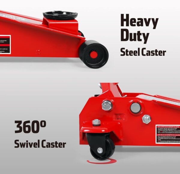 3 Ton Low Profile, Aluminum and Steel Racing Floor Jack with Dual Pistons Quick Lift Pump for Sport Utility Vehicle, Lifting Range 3-15/16" min to 18-5/16" max, Red - Image 10