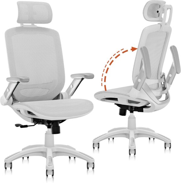 Ergonomic Office Chair, High Back Home Desk Chair with Headrest, Flip-Up Arms, 90-120° Tilt Lock and Wide Cushion, Big and Tall Mesh Chairs for Man Woman, Black Task Chair