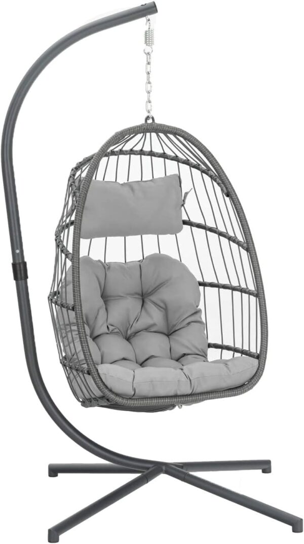 Indoor Outdoor Egg Hanging Chair with Stand, Patio Wicker Swing Egg Chair Indoor Swinging Chair Outdoor Hammock Egg Chair 350lbs Capacity for Patio Bedroom Balcony, Charcoal Grey (EG-001) - Image 6
